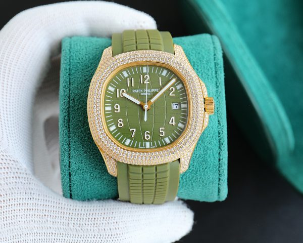 Best Swiss Super Clone Patek Aquanaut 5168G Replica 40mm Green Dial Rose Gold Diamond - Image 3