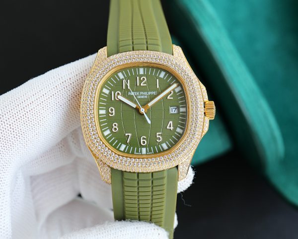 Best Swiss Super Clone Patek Aquanaut 5168G Replica 40mm Green Dial Rose Gold Diamond - Image 2