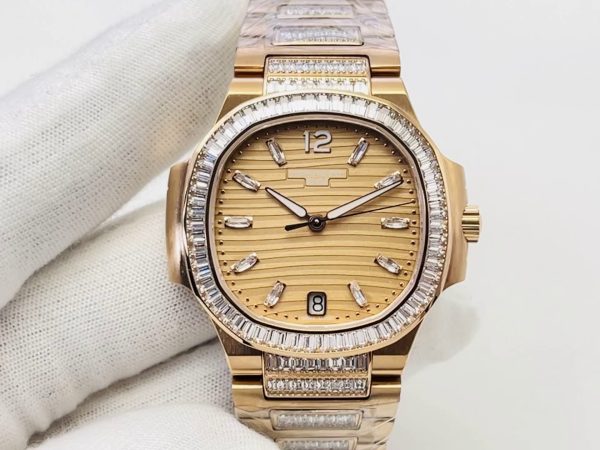 Best Swiss Super Replica Patek Philippe Nautilus 7014/1R-001 Rose Gold Diamond Watch - Image 2