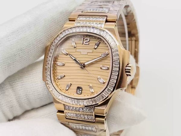 Best Swiss Super Replica Patek Philippe Nautilus 7014/1R-001 Rose Gold Diamond Watch - Image 3