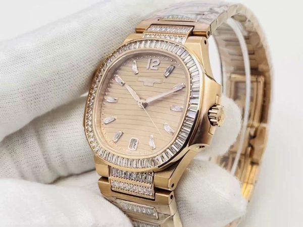 Best Swiss Super Replica Patek Philippe Nautilus 7014/1R-001 Rose Gold Diamond Watch - Image 4