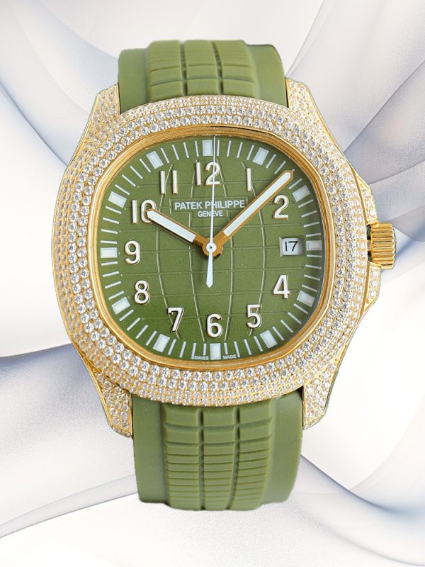 Best Swiss Super Clone Patek Aquanaut 5168G Replica 40mm Green Dial Rose Gold Diamond